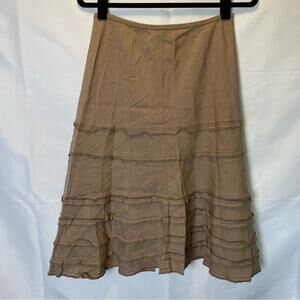 Nic+Zoe Lagenlook Tiered Midi Skirt Size 6 Neutral Beige Linen Rayon Blend